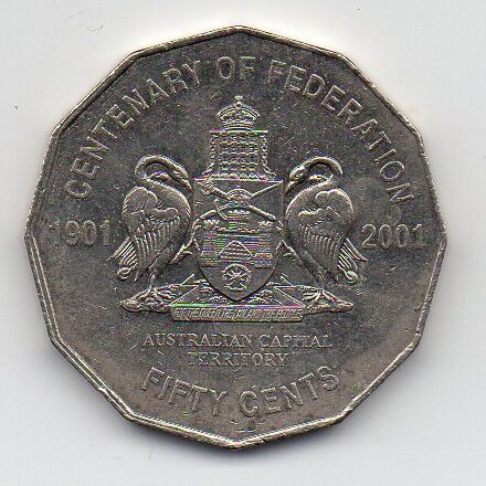 Money Zoo - Australia, 50 Cents, 2001, Centenary of Federation - ACT